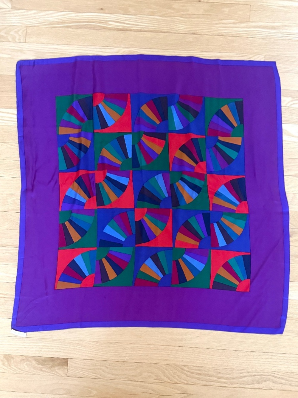 Vintage Perry Ellis Silk Scarf 1980s Bold Geometric Print Designer Scarf